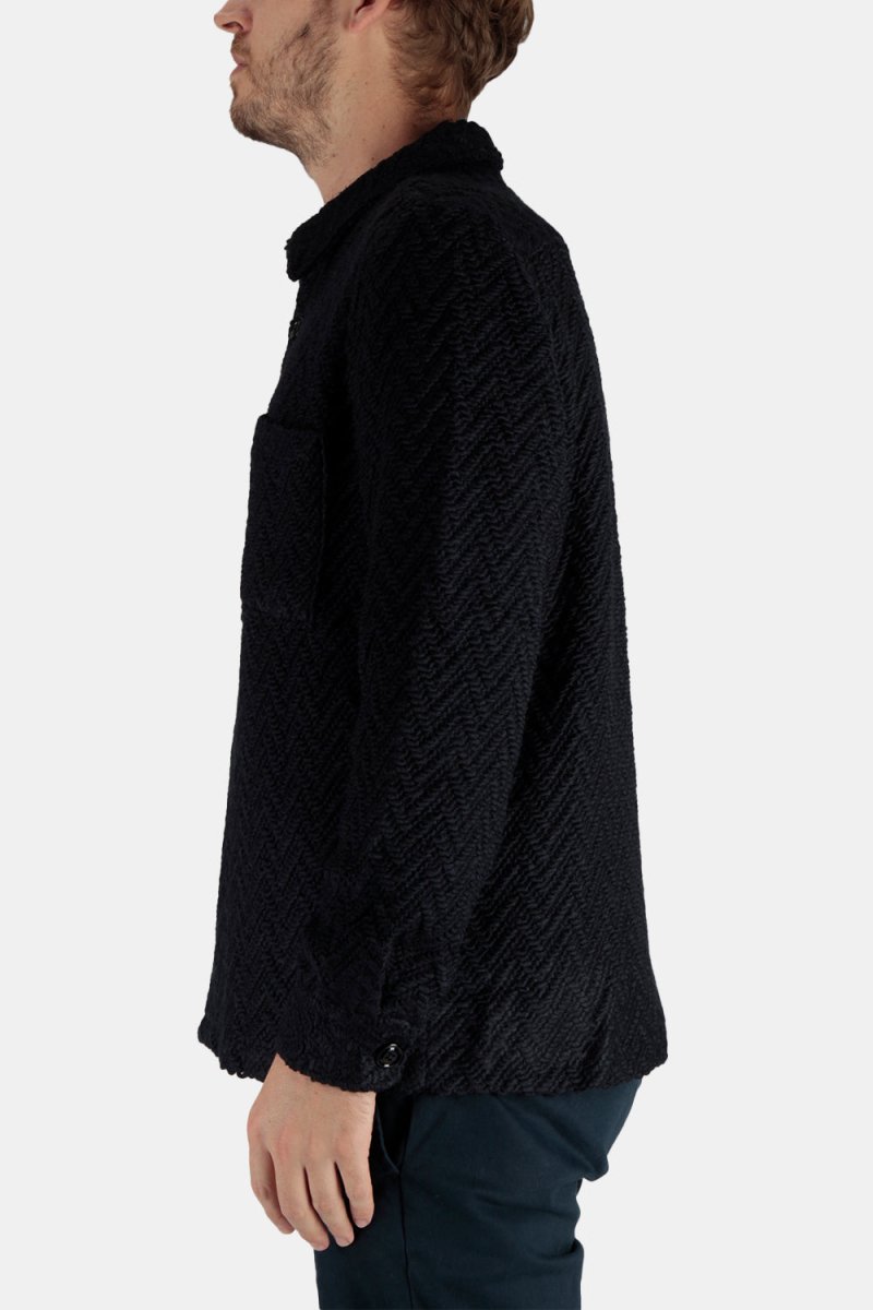 Portuguese Flannel Knited Herringbone Overshirt Shirt (Navy) | Shirts