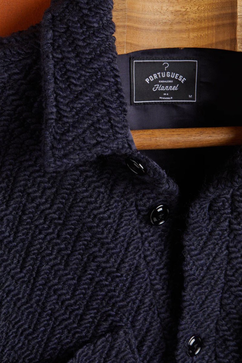 Portuguese Flannel Knited Herringbone Overshirt Shirt (Navy) | Shirts