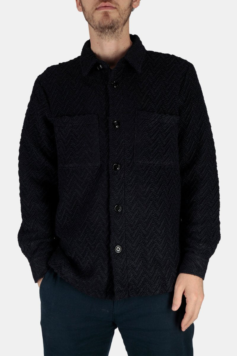 Portuguese Flannel Knited Herringbone Overshirt Shirt (Navy) | Shirts