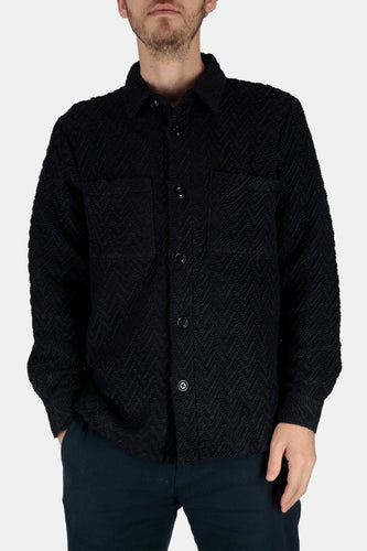 Portuguese Flannel Knited Herringbone Overshirt Shirt (Navy) | Shirts