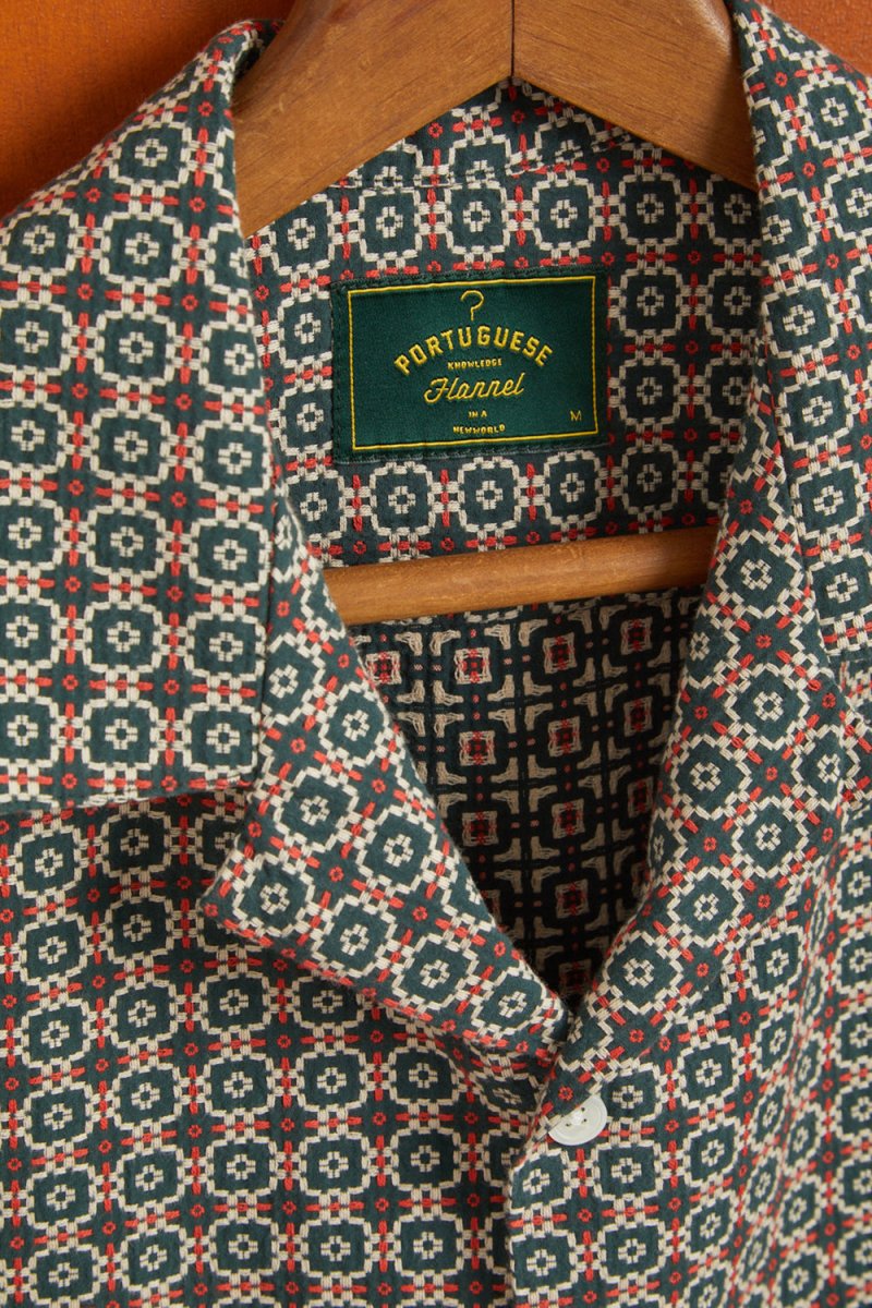 Portuguese Flannel Tile Shirt (Green/Orange) | Shirts