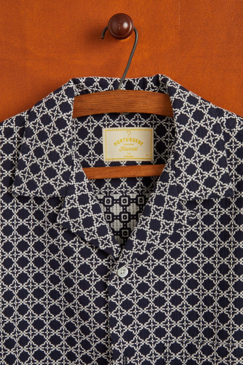 Portuguese Flannel Tile Shirt (White/Navy) | Shirts