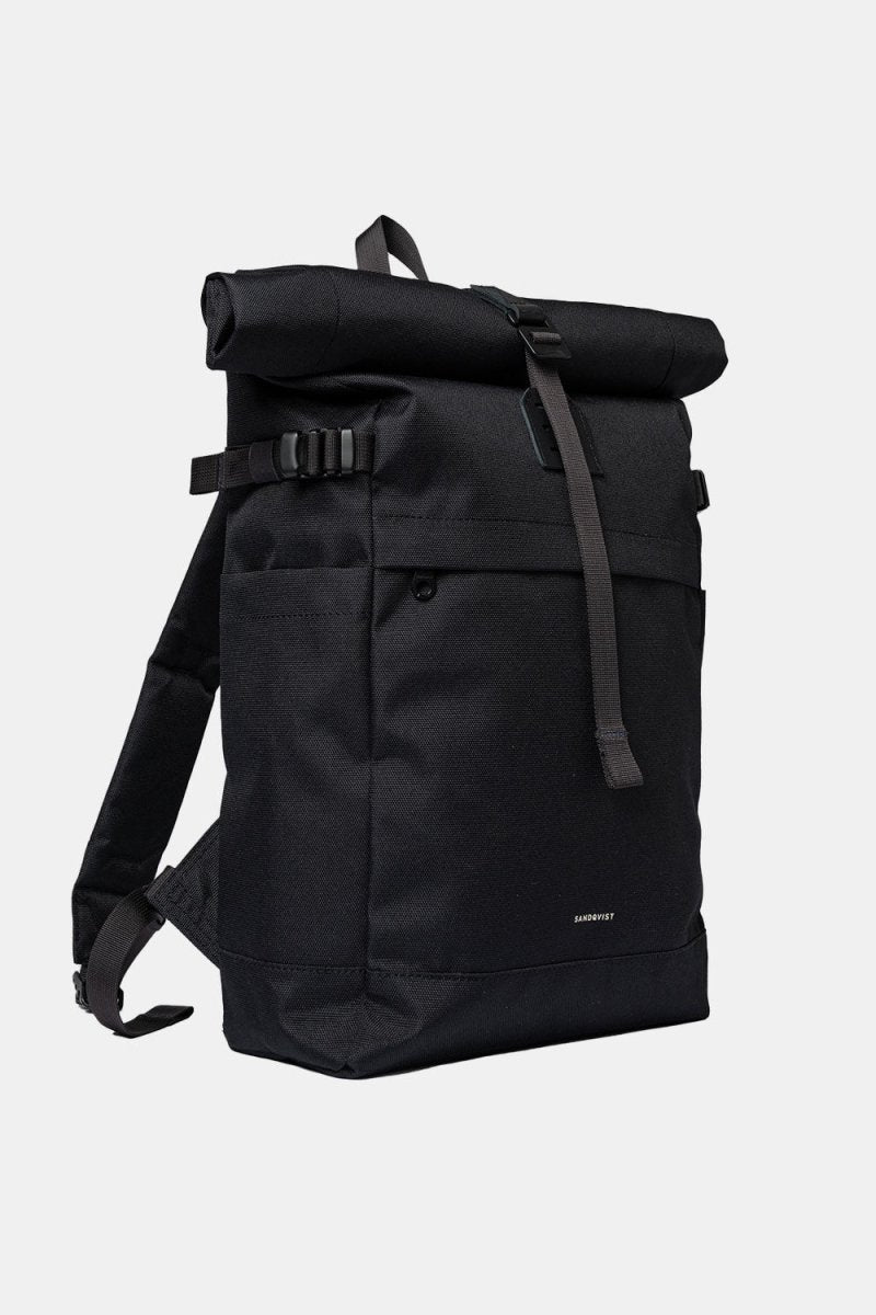 Sandqvist Icon Rolltop Backpack M (Black/Black Leather) | Bags
