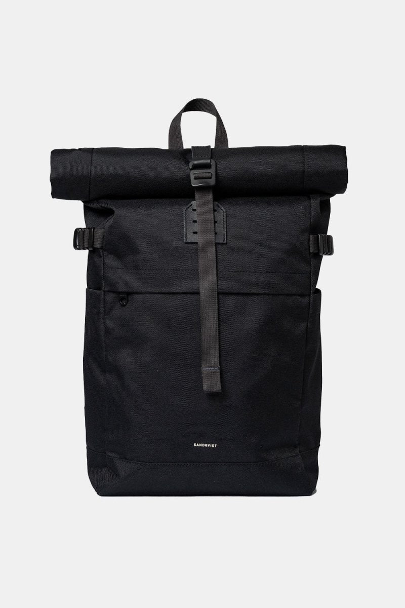 Sandqvist Icon Rolltop Backpack M (Black/Black Leather) | Bags