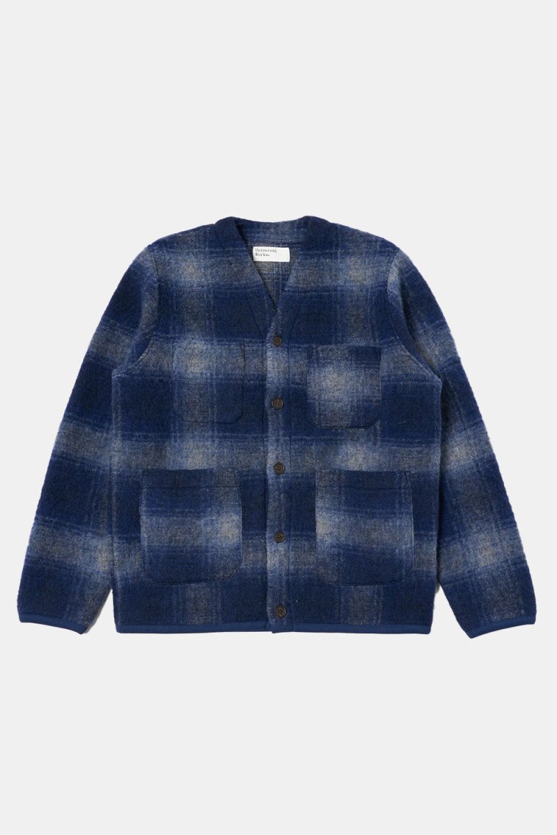 Universal Works Cardigan (Navy/Grey Fresco Fleece) | Sweaters