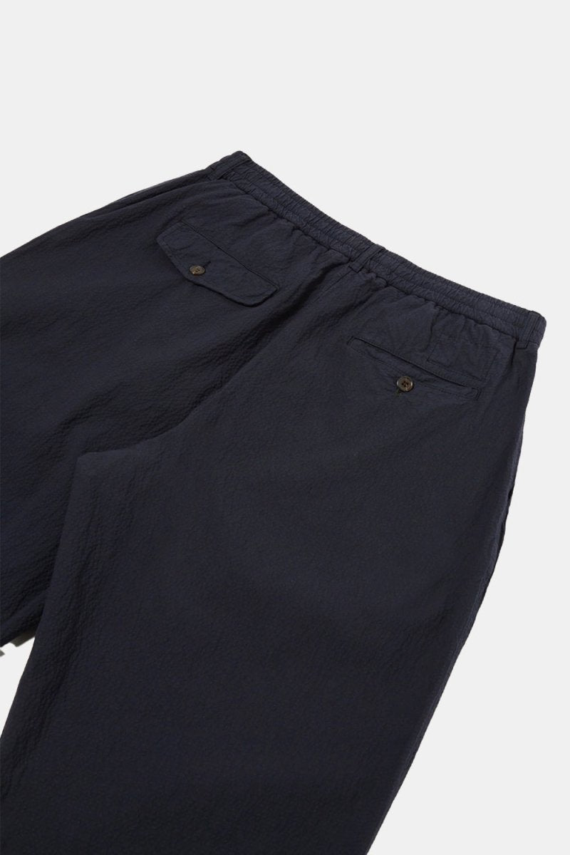 Universal Works Pleated Track Pant Seersucker II (Navy) | Trousers