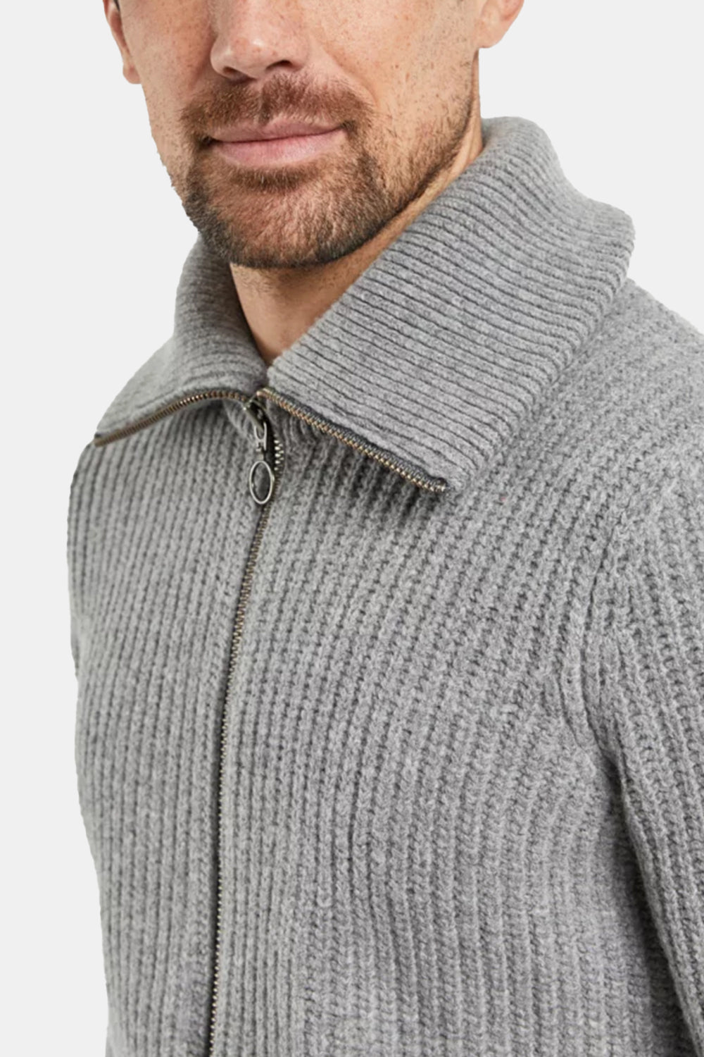 Armor Lux 2x2 Ribbed Zipped Knit (Slate Grey)