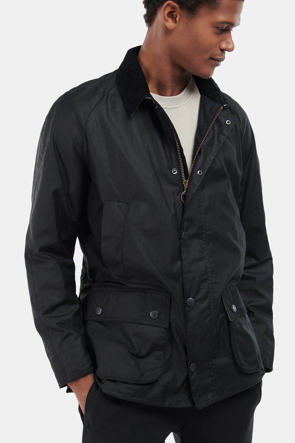 Barbour Bodey Waxed Jacket (Black/Grey Stone) | Number Six