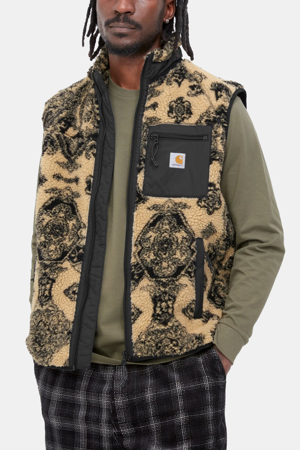 Carhartt WIP Prentis Vest Liner Verse Jacquard Fleece (Dusty Brown &amp; Scoot Black) | Number Six