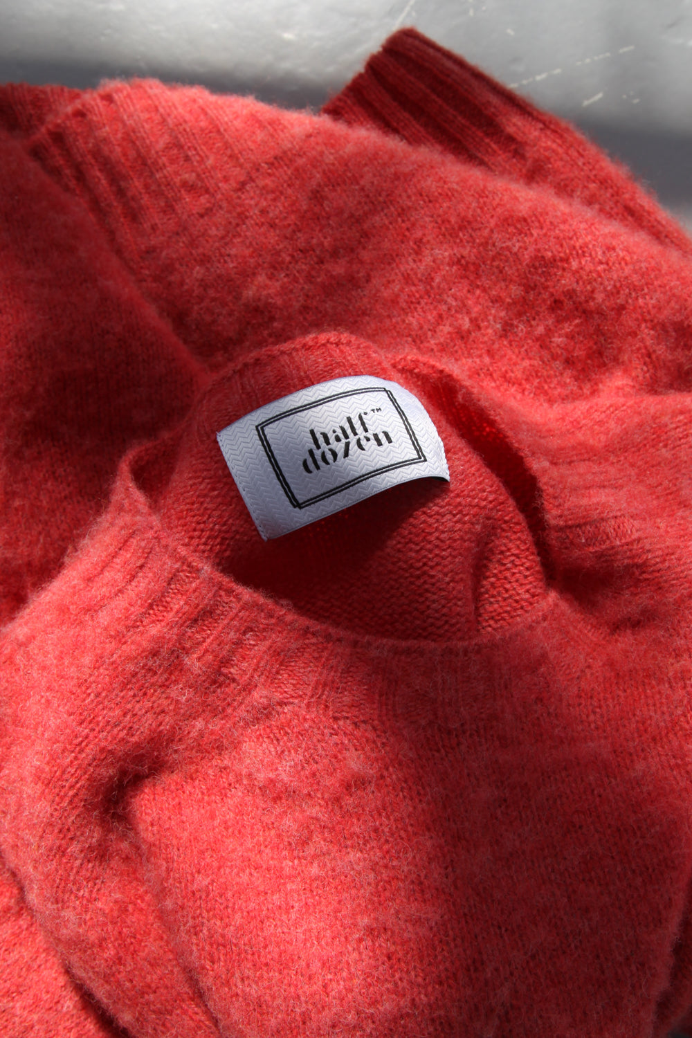 Super-Soft Double Brushed Crew Neck Knitted Jumper - Salmon | Number Six