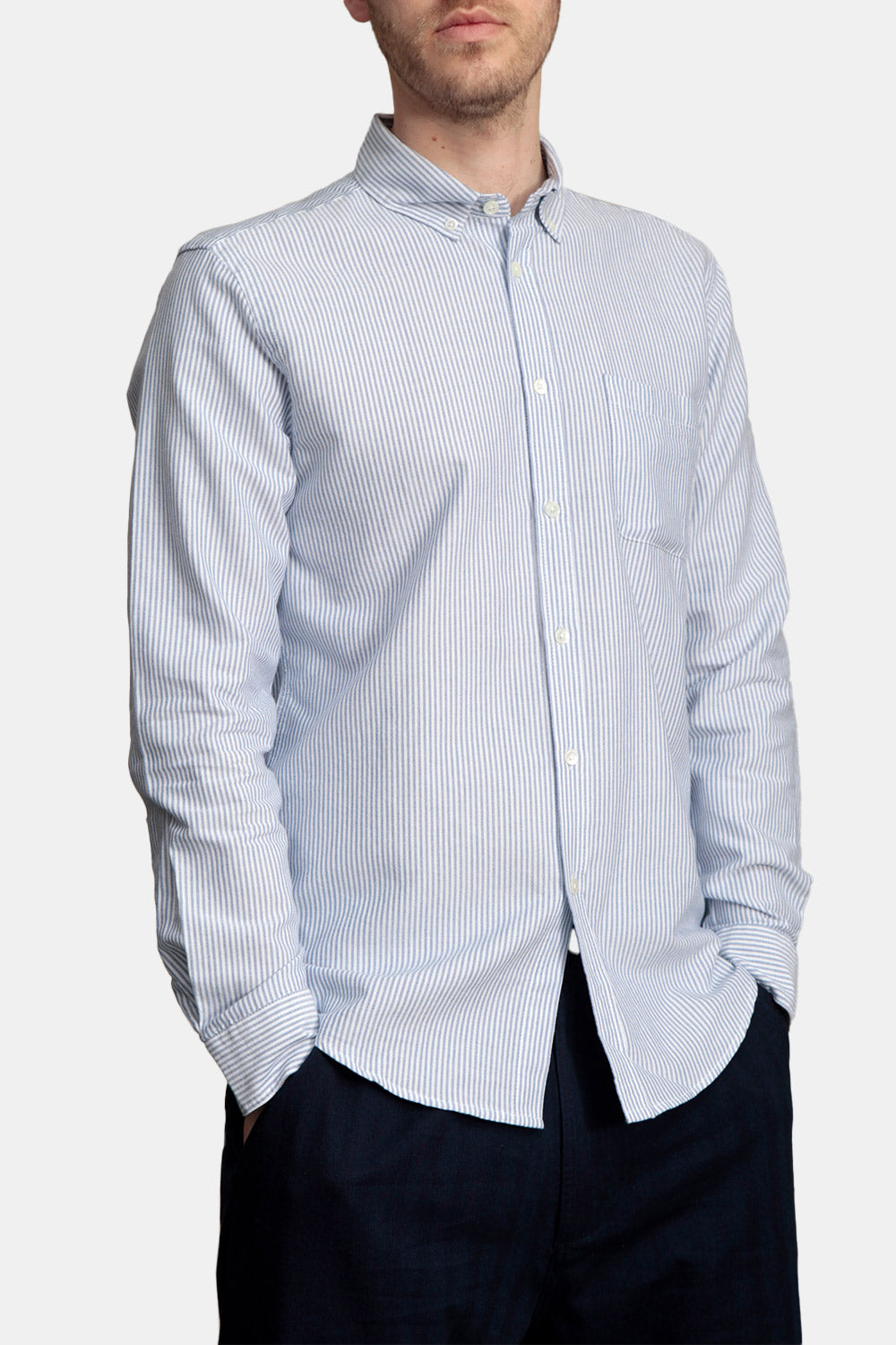 Portuguese Flannel Belavista Stripe Shirt (Blue) | Number Six