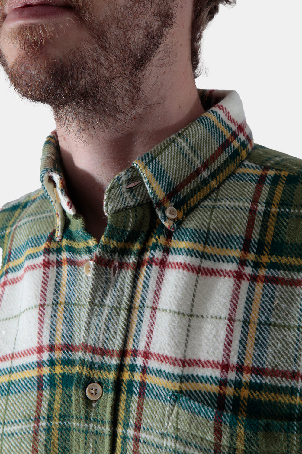 Portuguese Flannel Portlad Check Shirt (Ecru / Green) | Number Six