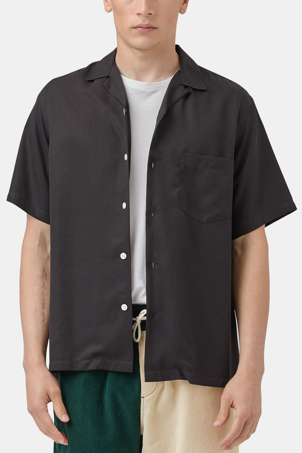 Portuguese Flannel Camp Collar Shirt (Dry Green) | Number Six