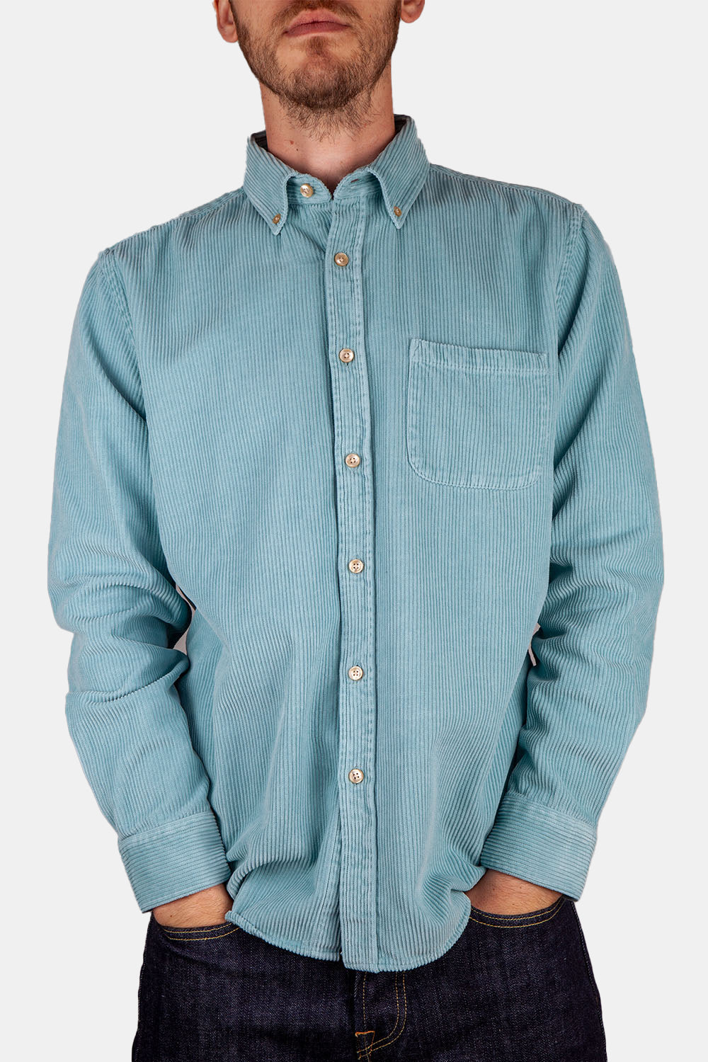 Portuguese Flannel Thick Lobo Cotton-Corduroy Shirt (Turquoise) | Number Six