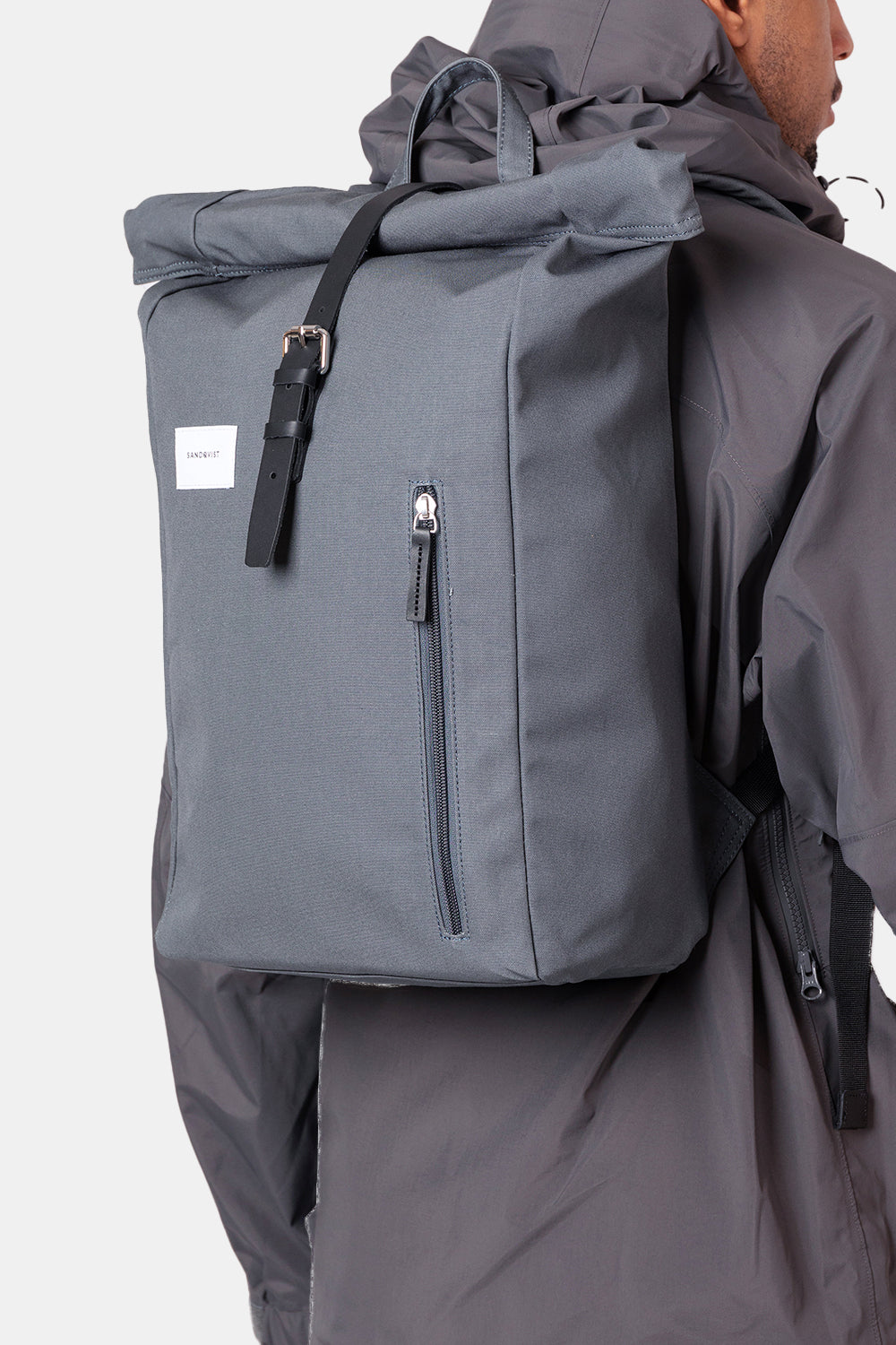 Sandqvist Dante Rolltop Backpack (Dark Slate &amp; Black Leather) | Number Six